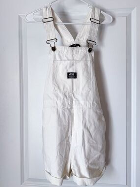 Vans Cream Overall Shorts Romper | Adjustable Straps Utility Style Small NWOT